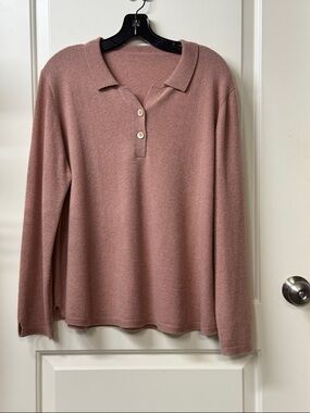 Women’s Cashmere Lightweight Polo Sweater in Dusty Rose